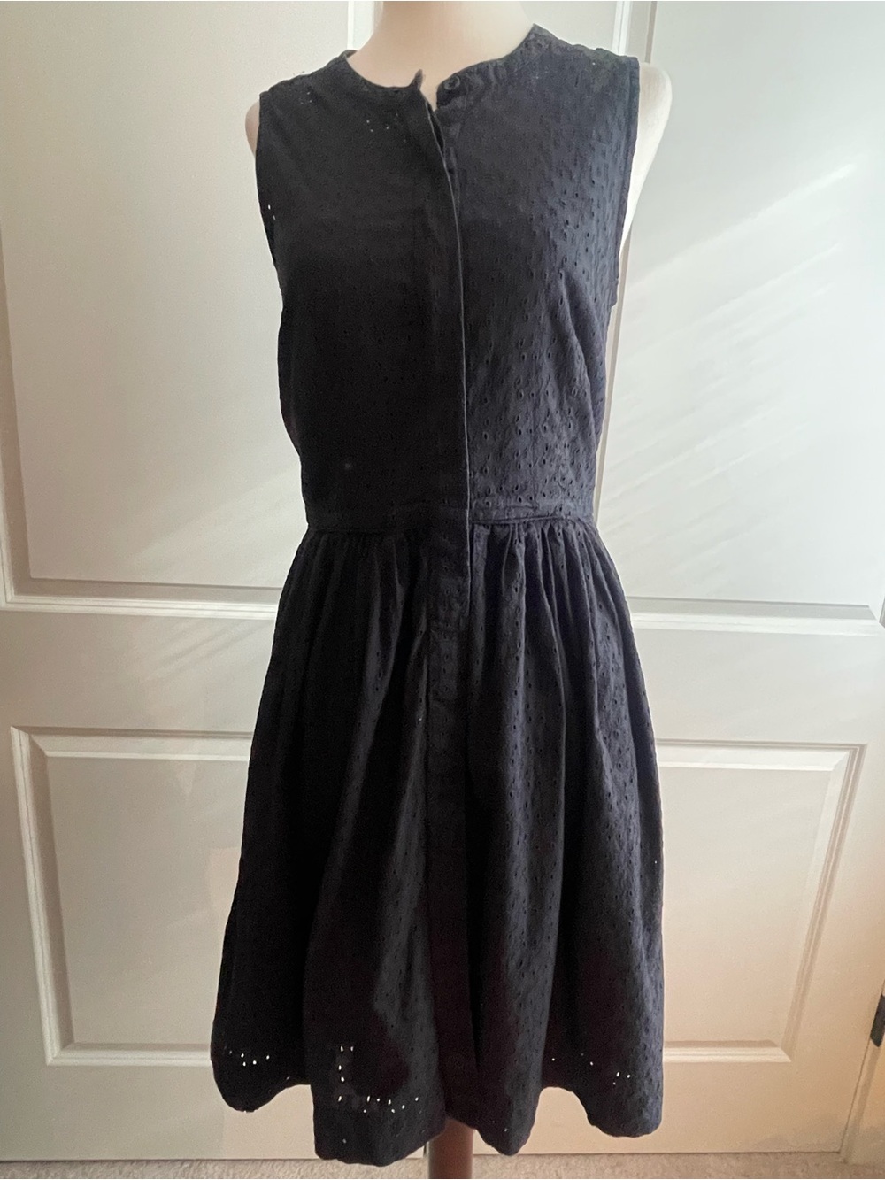 J. Crew Black Sleeveless Eyelet Fit-and-Flare Dress